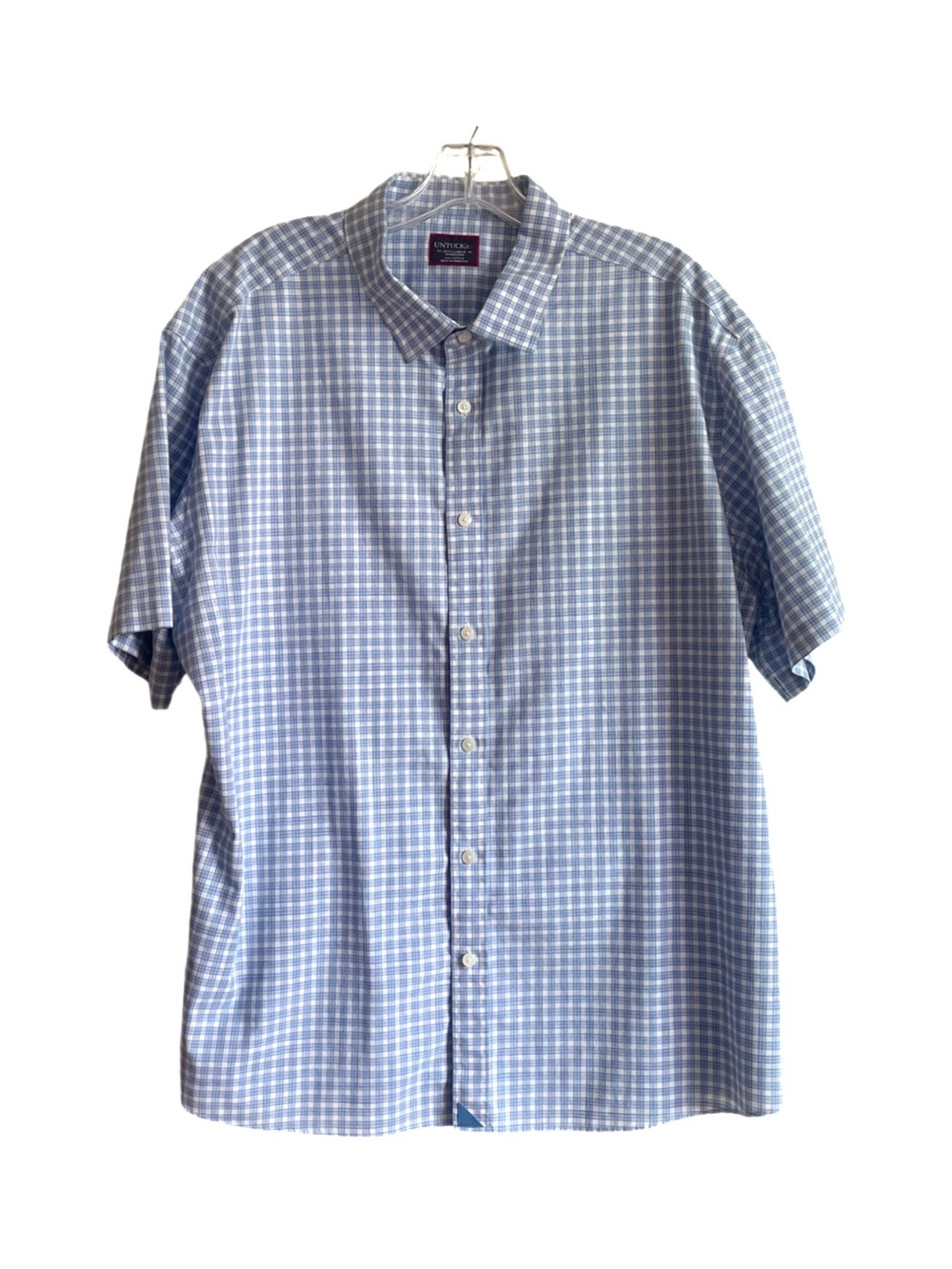 UNTUCKit Blue White Checked Short-Sleeve Button-Down Shirt